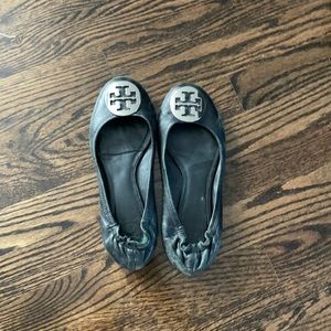 Tory Burch leather flats with silver